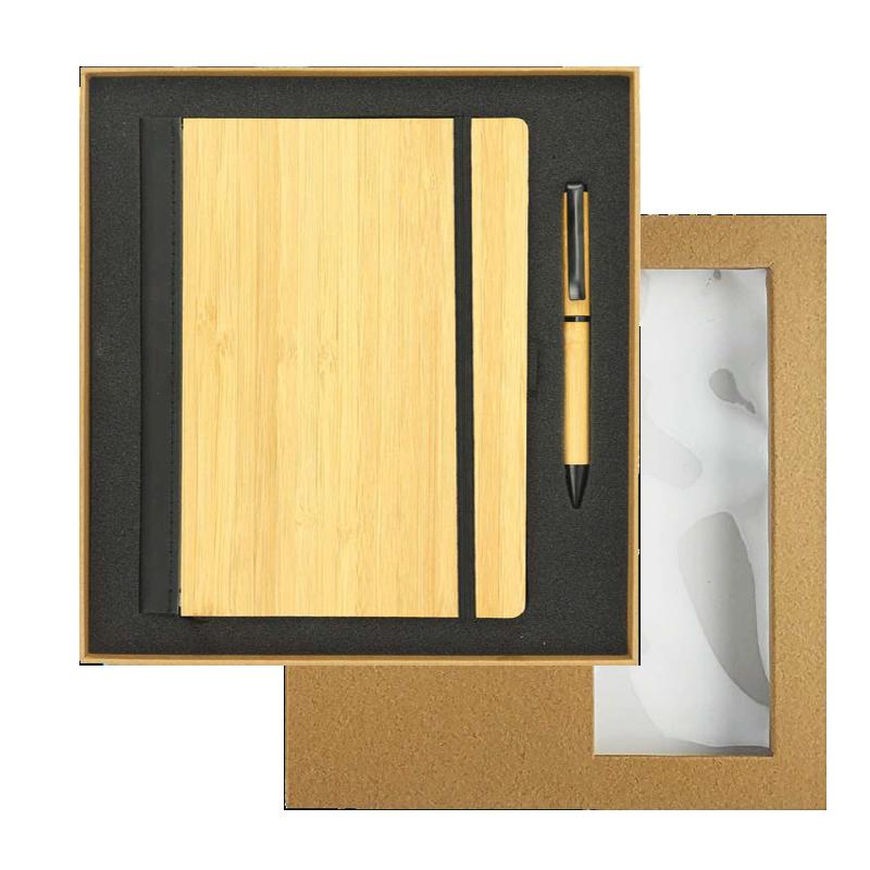 Natural Cardboard Gift Box With Bamboo Notebook and Pen Gift Set